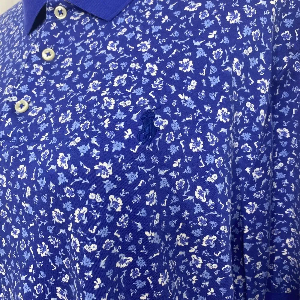 Polo Ralph Lauren Polo Shirt Mens XL Blue White Floral Print Classic Fit Golf